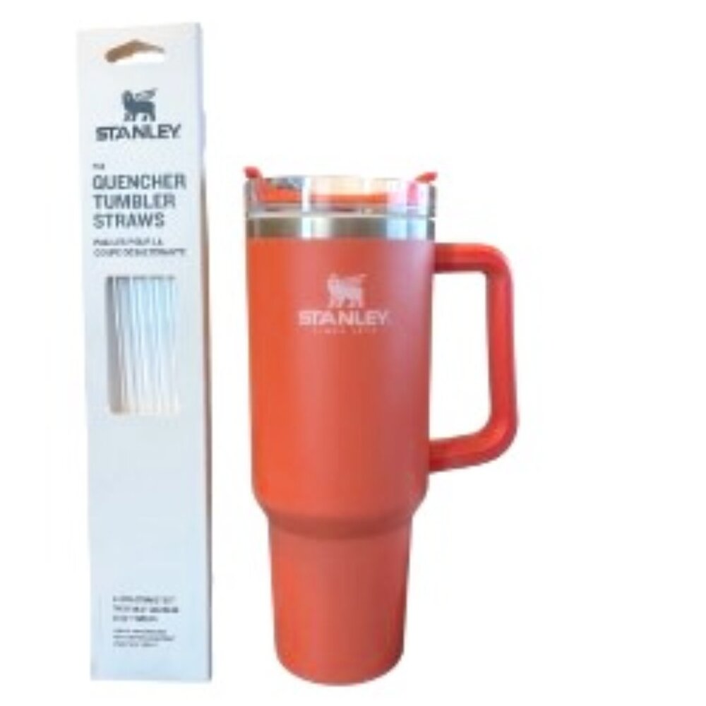 *RARE*STANLEY ADVENTURE QUENCHER TRAVEL TUMBLER 40oz GRAPEFRUIT + STRAWS + CAPS